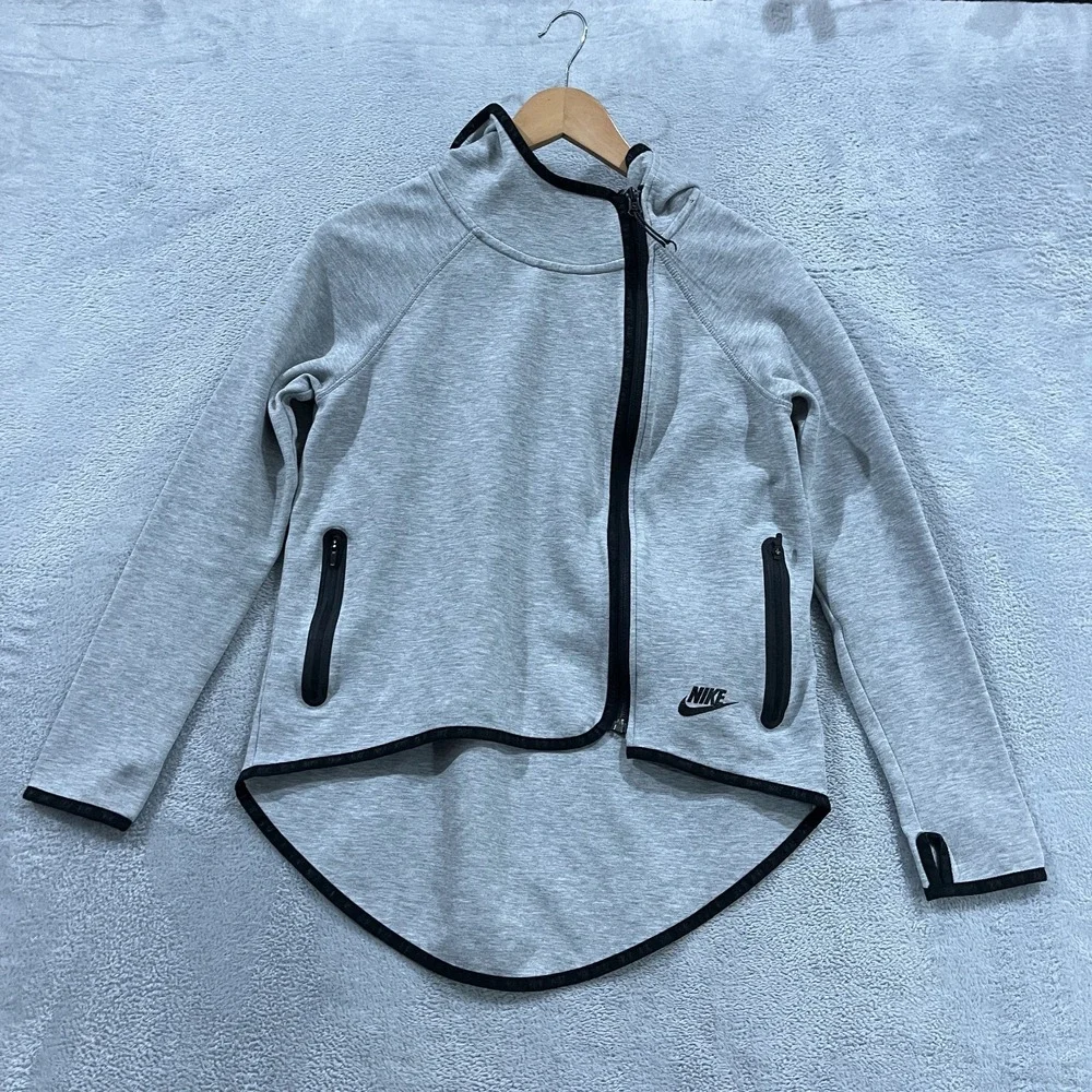 Nike Tech Jacket‎ Womens XS Gray Full Zip Fleece Cape Hoodie Athleisure Workout